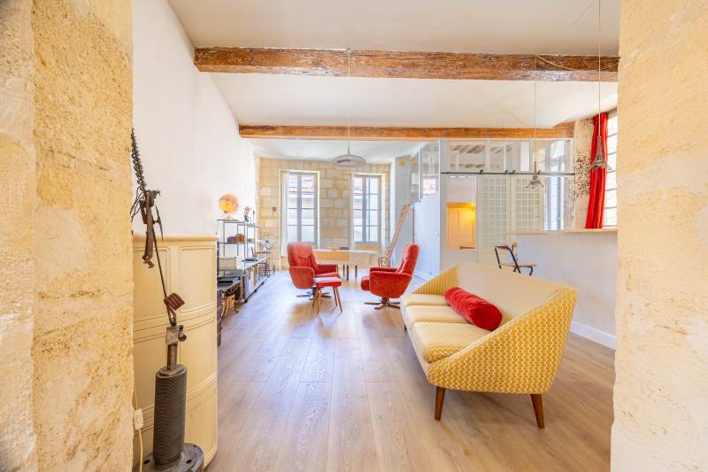 À vendre bel appartement au coeur historique de BORDEAUX quartier SAINT-PAUL avec une TERRASSE de 50 m2 3 chambres bureau vaste pièce de vie Garage à vélos
